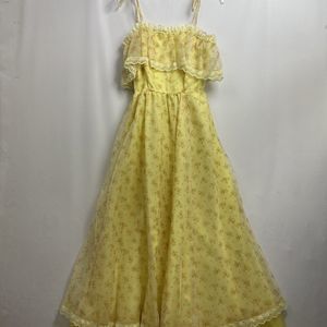Nadine Vintage 70s Maxi Dress Tiered Boho Yellow Floral Cottagecore Juniors 5
